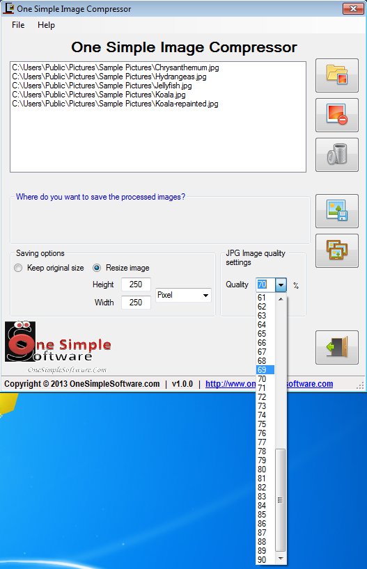 One Simple Image Compressor settings