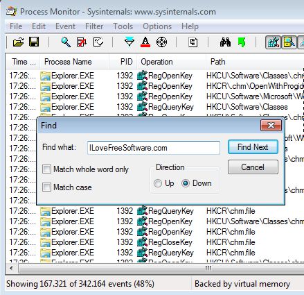 Process Monitor search tool