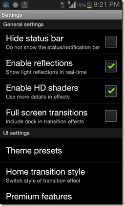 Vire launcher settings