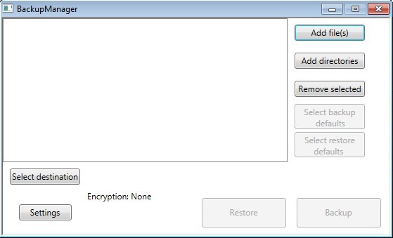 BackupManager default window