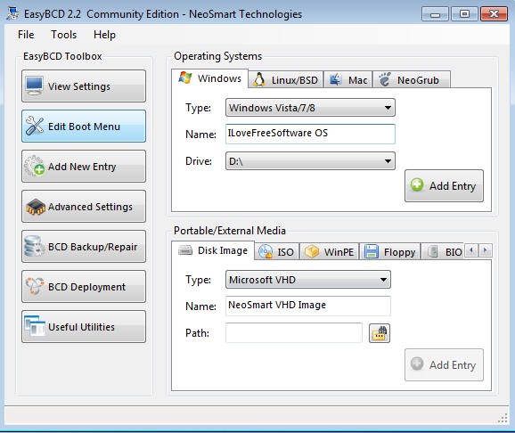 EasyBCD adding new operating system