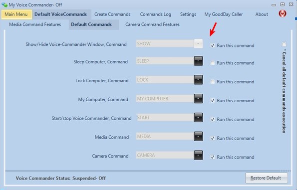 My Voice Commander default commands