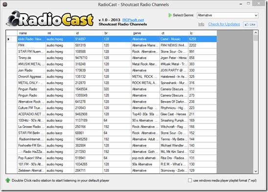 Play Online Radio Stations using Default Media Player: RadioCast