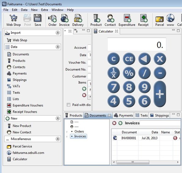 Fakturama calculator managing invoices