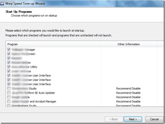Warp Speed PC Tune-up software- manage startup programs