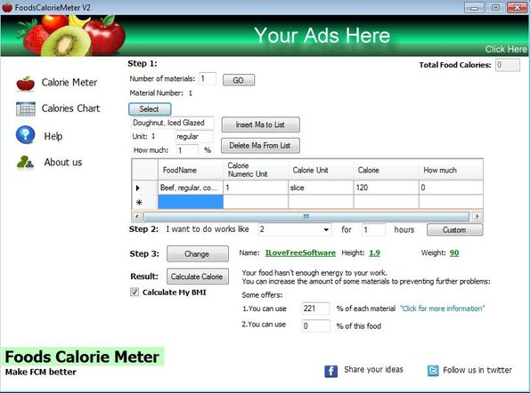 Foods Calorie Meter - Interface