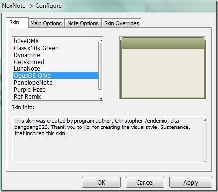 NexNote- configure window