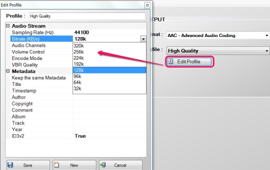 Free Audio Converter 4dots- edit outut profile