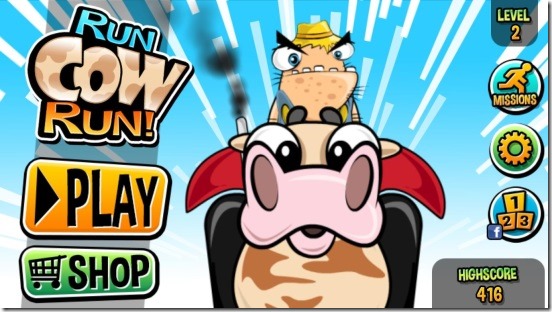 Run Cow Run - main screen