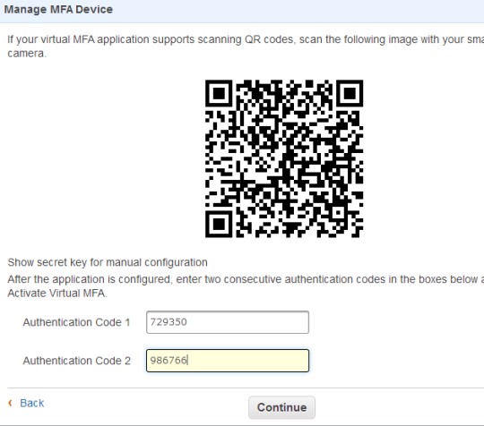 enter two consecutive authentication codes