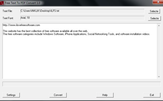 Free Text To PDF Convert- interface