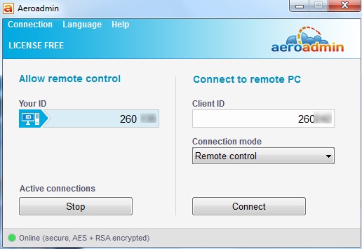 Aeroadmin- enter your and client PC ID