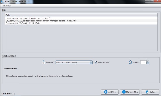 Catalano Secure Delete- interface