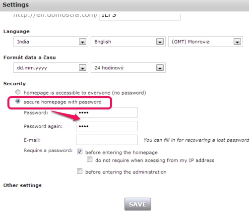 Domostra.com- secure homepage with password