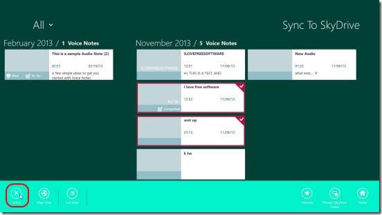 Voice Notes for SkyDrive - deleting voice note