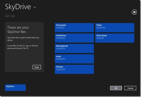 File Lister - choosing folder from SkyDrive