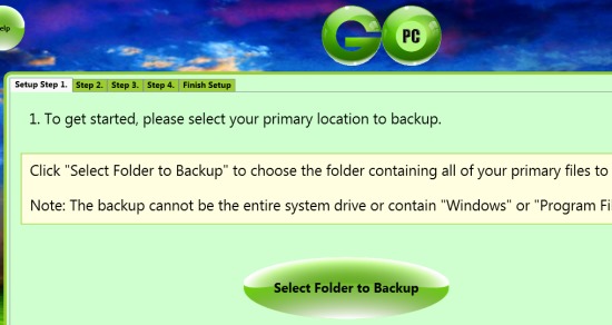 GoPC Backup- select the folder to backup