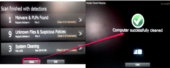 Panda Cloud Cleaner rescue USB drive- clean detected malware
