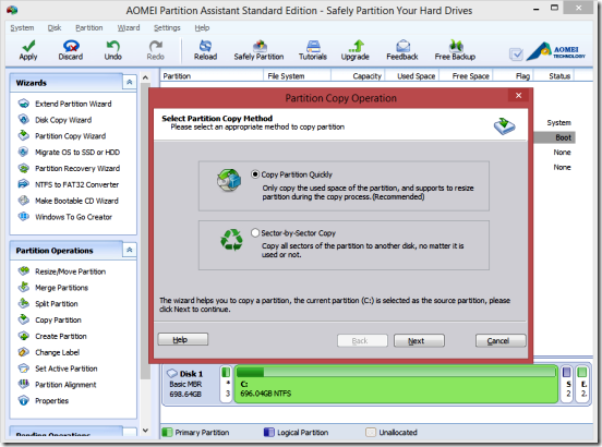 AOMEI Partition Assistant - copy partition