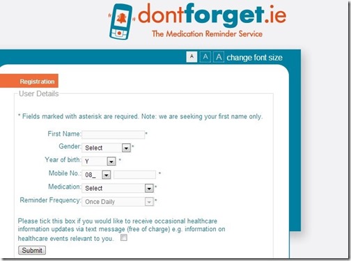 dontforget.ie-medication reminder-home page