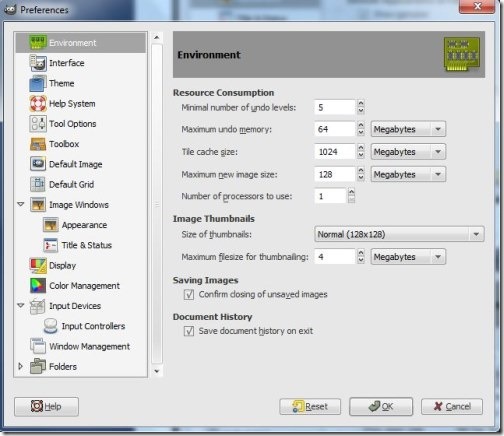 GimPhoto- preferences