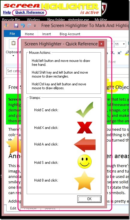 Screen Highlighter - quick reference