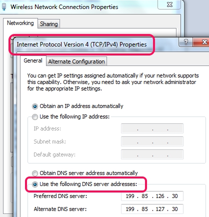 enter DNS server addresses of your choice