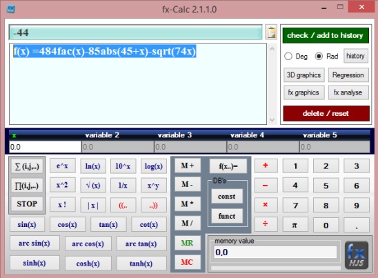 fxCalc - main window