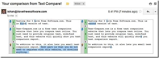 Text Comparison Email