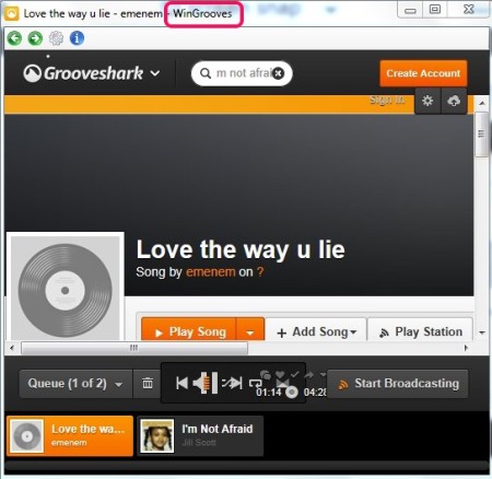 Wingrooves-interface-grooveshark desktop client