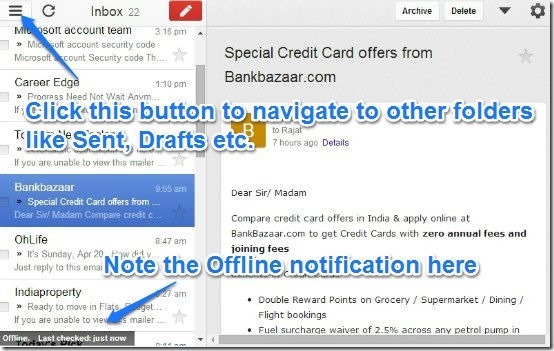 Gmail offline main UI 2