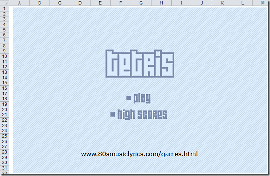 Start Tetris in Excel