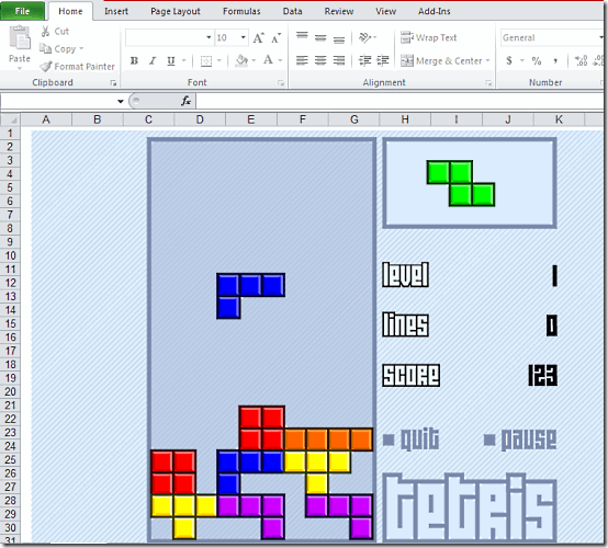 Tetris in Excel