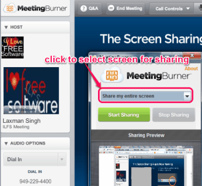 select screen for sharing