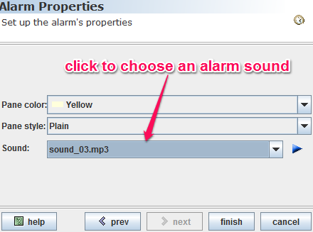 set alarm properties