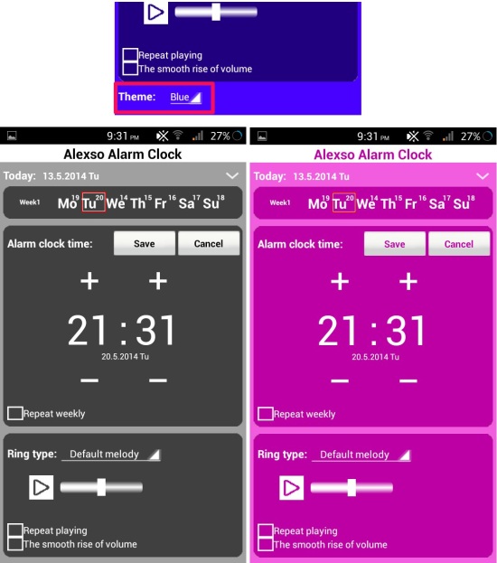 themes in radio alarm clock for android