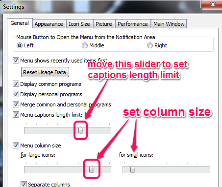 set column size