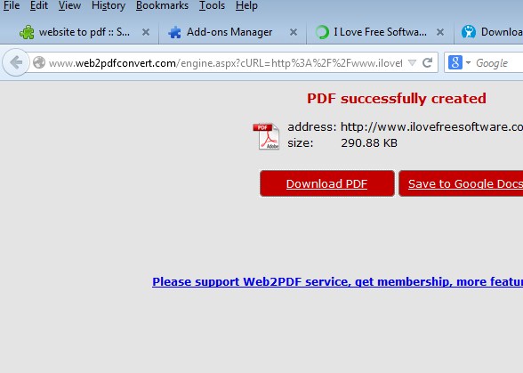 webpage to PDF addons firefox 4