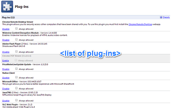 plugins page