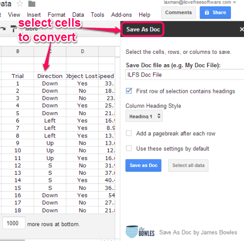 convert a Google Spreadsheet to Google Doc