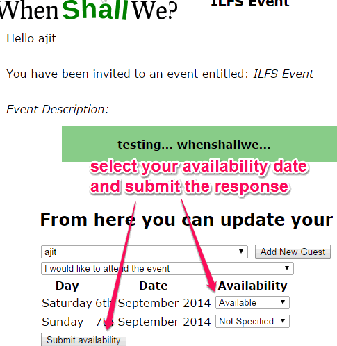 select availability date and submit response