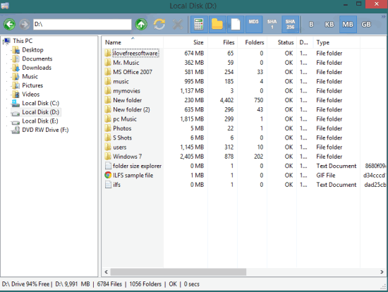 Folder Size Explorer- interface