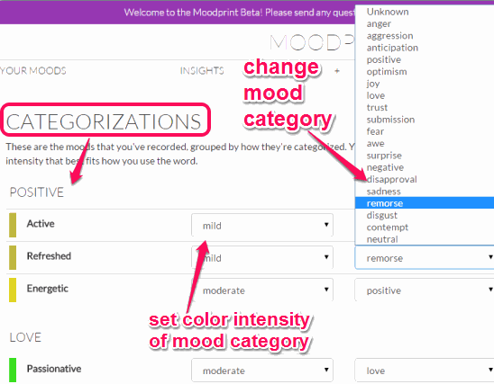 adjust mood category and color