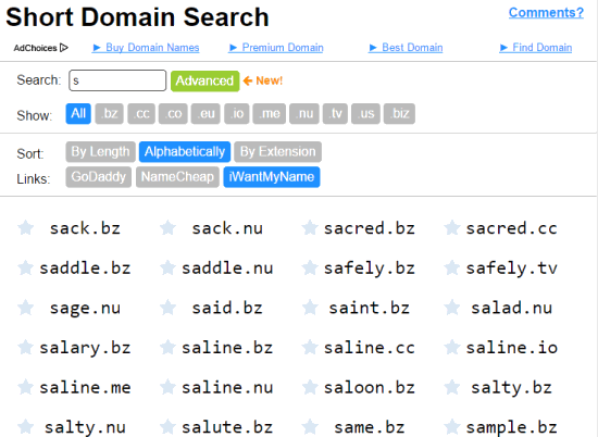 find single word short domains