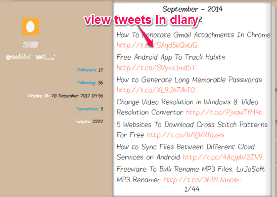 diary generated to read tweets