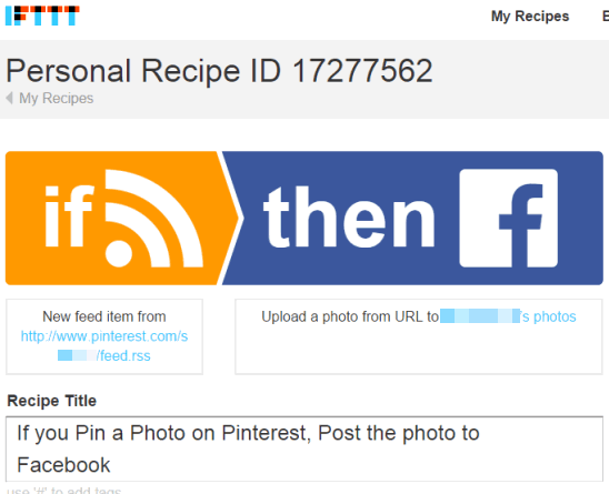 IFTTT recipe to auto post Pinterest pins to your Facebook account