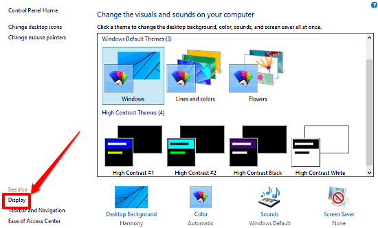 windows 10 access display from left corner options