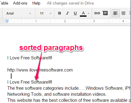 paragraphs sorted