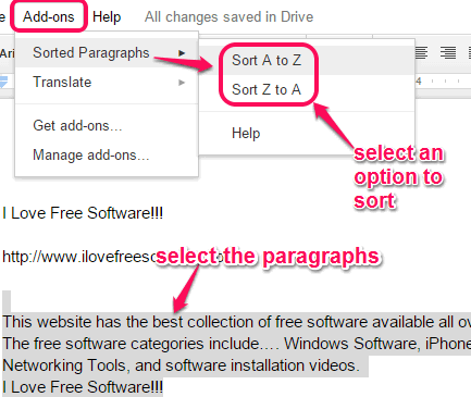 select a paragraph or list to sort