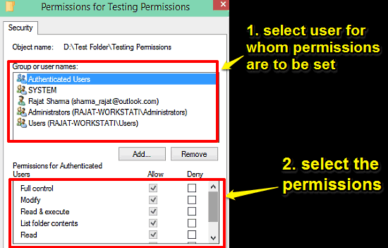 Configure User Permissions For Files And Folders In Windows 10